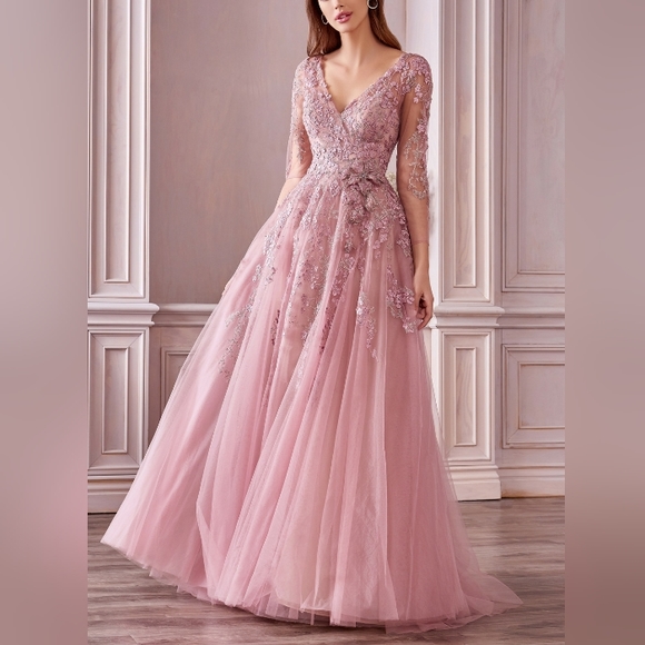 0988 Dresses & Skirts - Long sleeve Rose pink formal evening bridesmaid mother of the bride dress